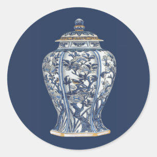 Blue & White Porcelain Vase by Vision Studio Classic Round Sticker