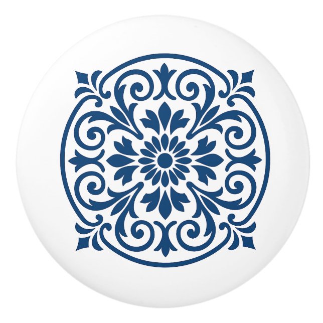 Blue & White Portuguese Azulejo Style Ceramic Knob (Front)