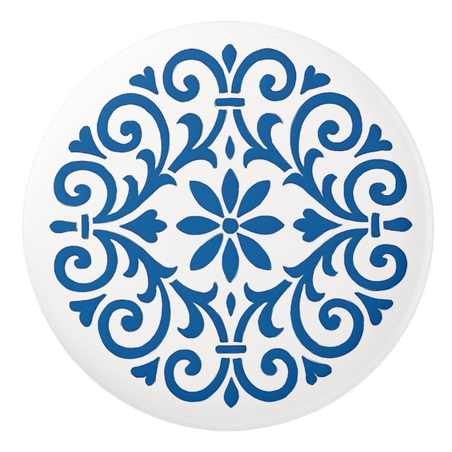 Blue & White Portuguese Azulejo Style Ceramic Knob (Front)