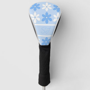 BLUE WHITE PRETTY FLORAL PATTERN FLOWERS INITIALS GOLF HEAD COVER