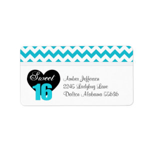 Blue & White Print Sweet 16 Address Labels