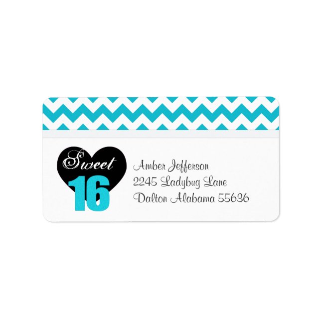 Blue & White Print Sweet 16 Address Labels (Front)