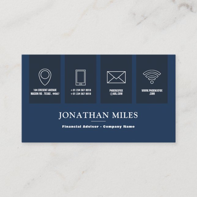 Blue & White Professional Icon Business card (Front)