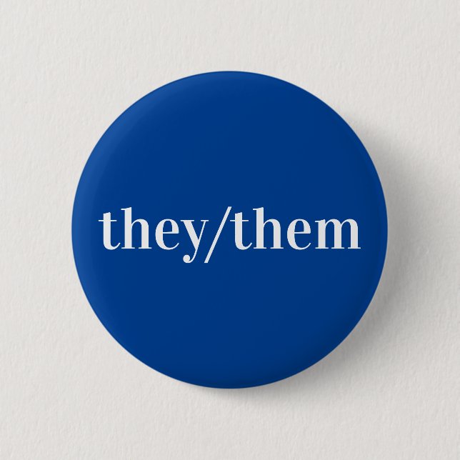 Blue White Pronoun Button They/Them (Front)