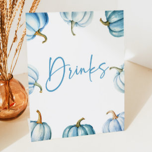 Blue White Pumpkin Fall Autumn Drinks Party Pedestal Sign