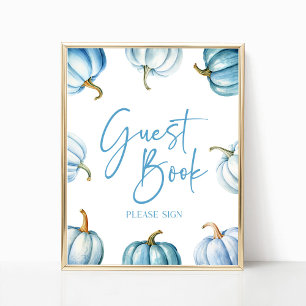 Blue White Pumpkin Fall Autumn Guest Book Sign