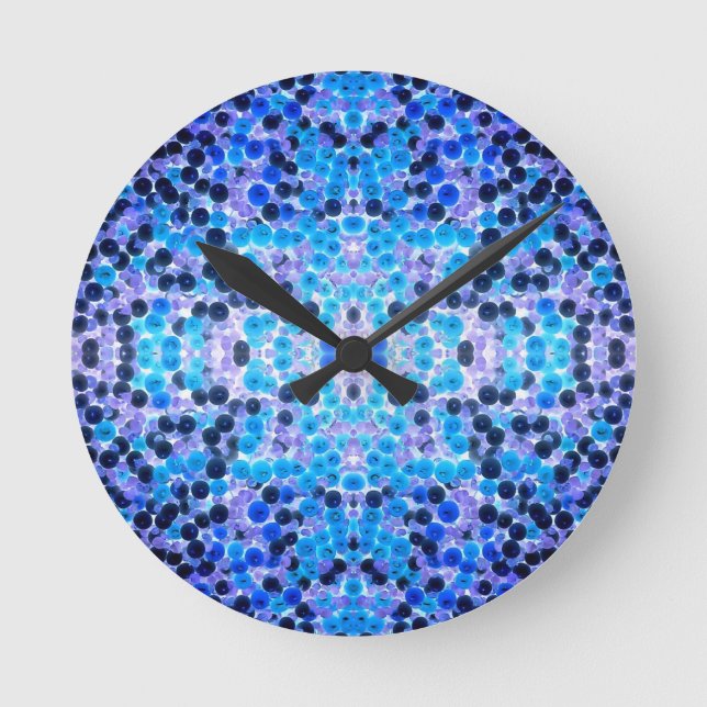 Blue White Purple String of Pearls Round Clock (Front)