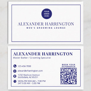Blue White Qr Code Social Icon Barber Grooming Bus Business Card