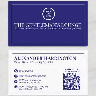 Blue White Qr Code Social Icon Barber Grooming Business Card