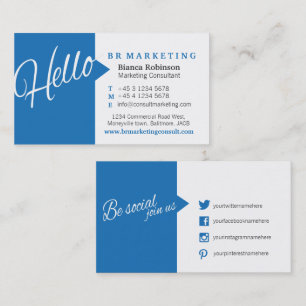 Blue white quote social media business card