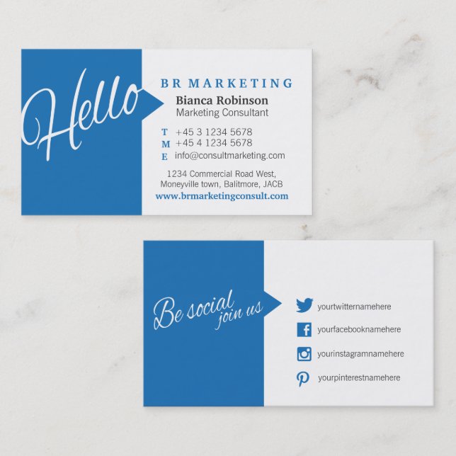 Blue white quote social media business card (Front/Back)