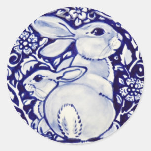 Blue White Rabbit Baby Floral Sticker Dedham Navy