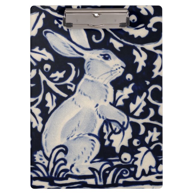 Blue & White Rabbit Bunny Hare Art Elegant Clipboard (Front)