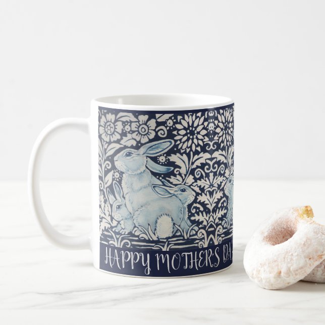 Blue & White Rabbit Bunny Mothers Day Easter Gift Coffee Mug (With Donut)