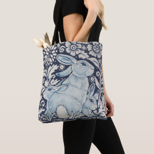 Blue & White Rabbit Bunny Mother's Day Easter Gift Tote Bag