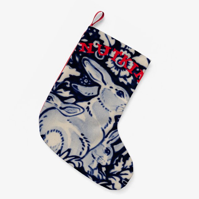 Blue & White Rabbit Bunny Pet Gift Baby Kids Xmas Small Christmas Stocking (Front (Hanging))