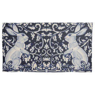Blue & White Rabbit Bunny Scroll Nature King Size Pillowcase