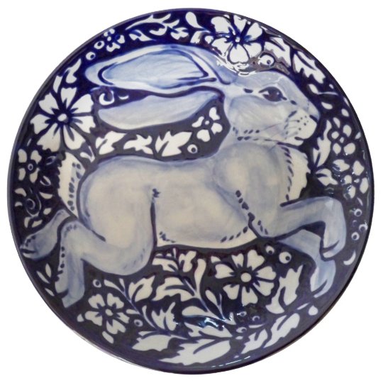 Blue & White Rabbit Floral Pretty Porcelain Plate Zazzle.co.uk