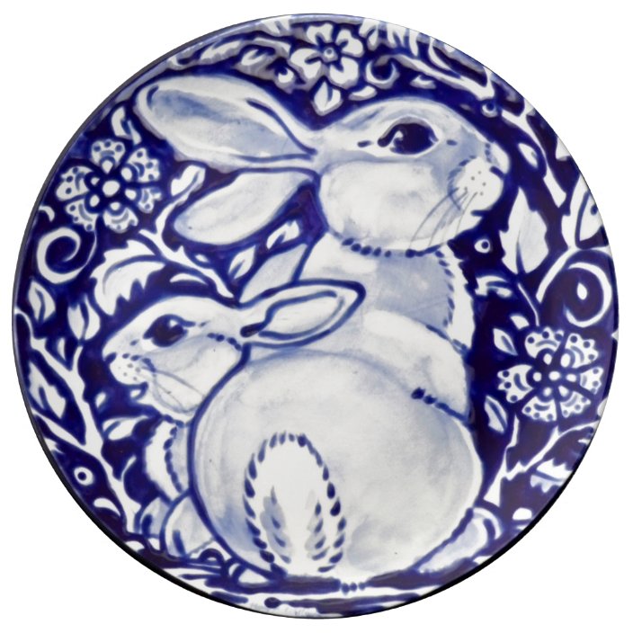 Blue & White Rabbit Floral Pretty Porcelain Plate Zazzle.co.uk