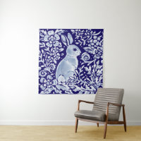 Blue & White Rabbit Floral Woodland Delft Dedham