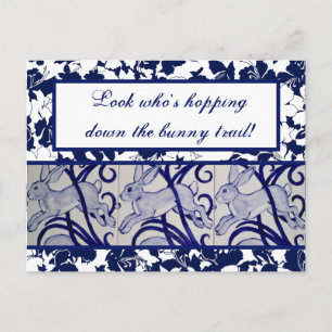 Blue & White Rabbit Hare Bunny Art Deco Easter Postcard