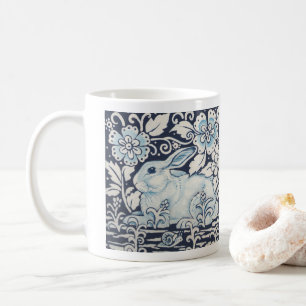 Blue & White Rabbit Painting Floral Woodland Snail Coffee Mug