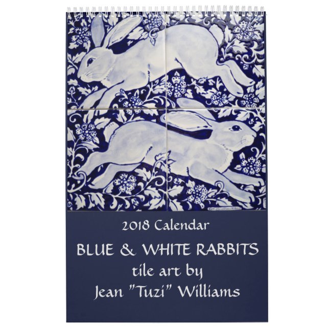 Blue & White Rabbit Tile Art Any Year Calendar (Cover)