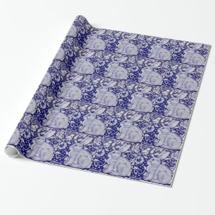 Blue & White Rabbit Tile Design Wrapping Paper