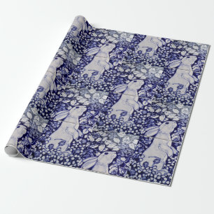 Blue White Rabbit Tile Gift Wrap Art Dedham Cobalt