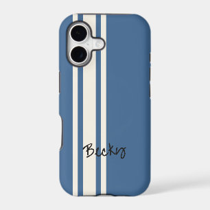 Blue White Racing Stripes Stylish Name