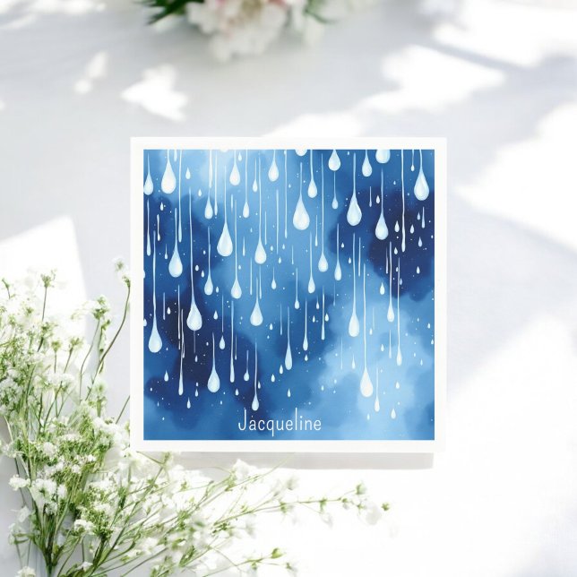 Blue White Raindrops Pattern Nature  Napkin (Creator Uploaded)