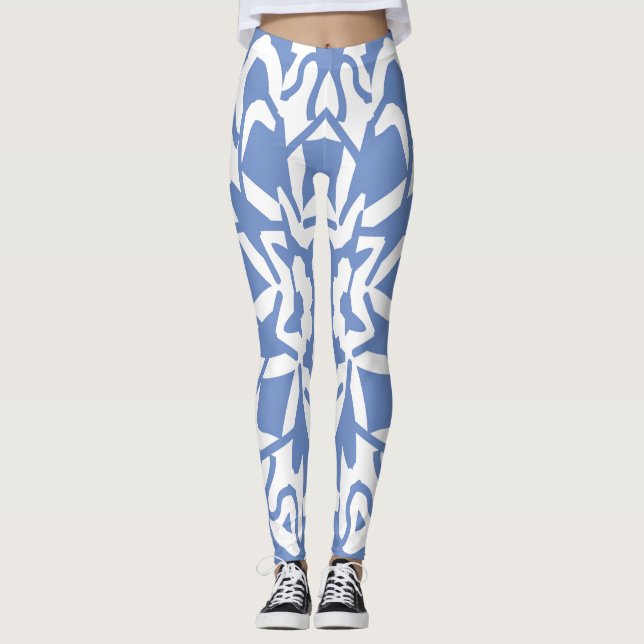 Blue & white "Ratti_Creative_Arts" Leggings (Front)