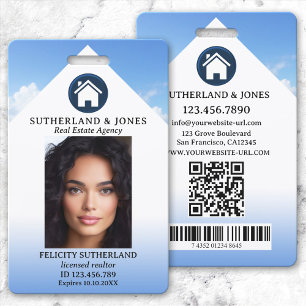 Blue White Real Estate Agent Photo ID ID Badge
