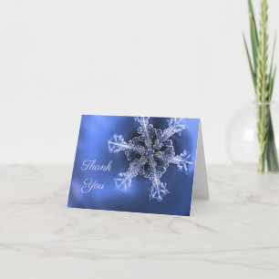 Blue & White Real Snowflake Folded Thank You Card