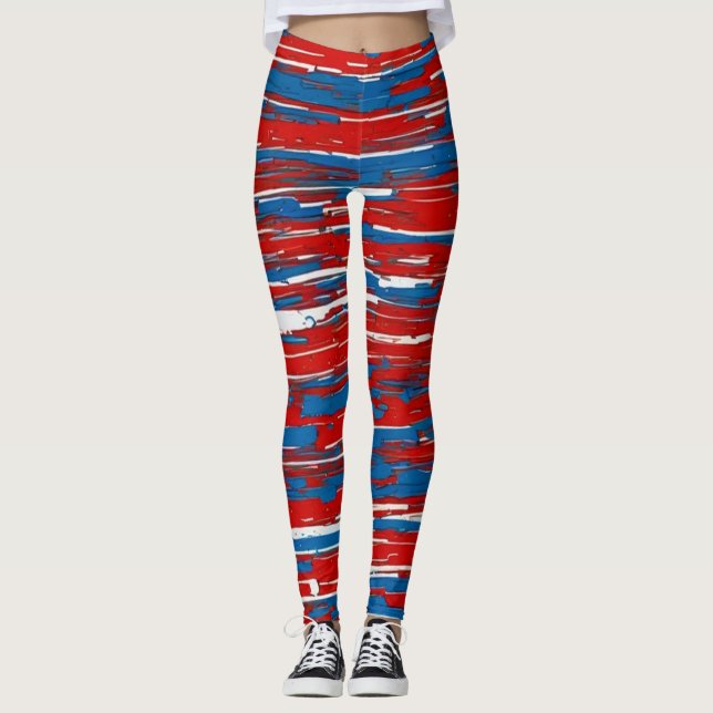 Blue-White-Red Canadians Hockey! Leggings (Front)