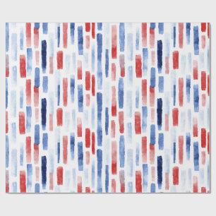 Blue, White Red Coastal Stripes Wrapping Paper