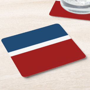 Blue White Red Colour Block Style Design Square Paper Coaster