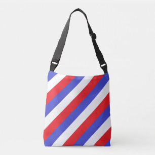 Blue White Red Diagonal Stripes Crossbody Bag