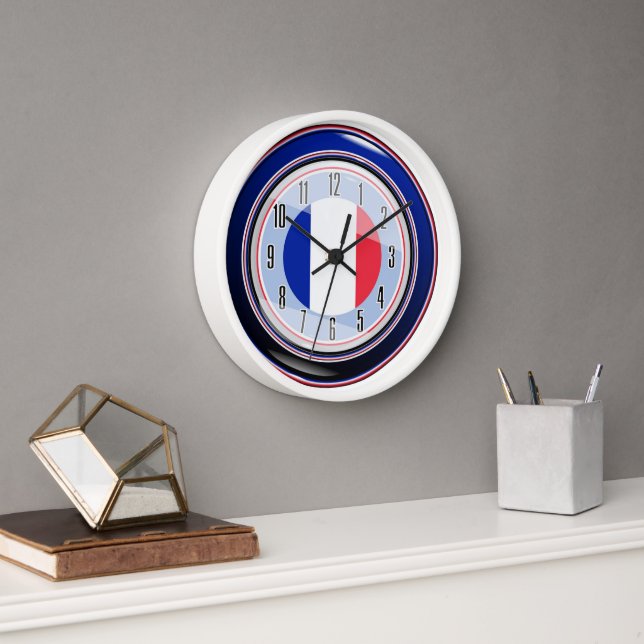 Blue White Red Flag of France  Clock (Office)