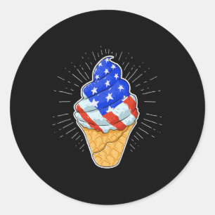 Blue White Red Ice Cream Cone 4th July Independenc Classic Round Sticker