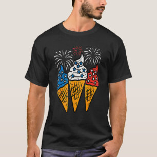 Blue White Red Ice Cream Cone Us Flag 4th Of July  T-Shirt