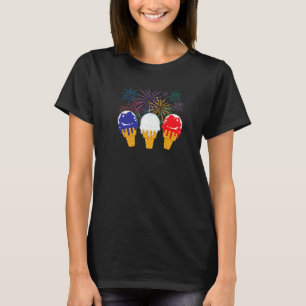 Blue White Red Ice Cream Cone Us Flag 4th Of July  T-Shirt