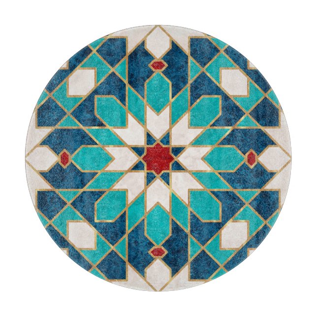 Blue White Red Marble Moroccan Mosaic  Cutting Board (Front)