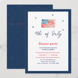 Blue White Red Minimalist 4th of July Dinner Party Invitation