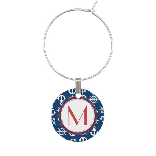 Blue White Red Nautical Beach Anchors Wheels Wine Charm