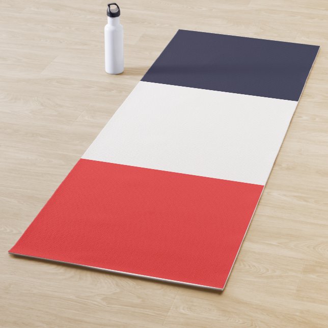 Blue White & Red Stripes Striped Design Yoga Mat (In Situ)