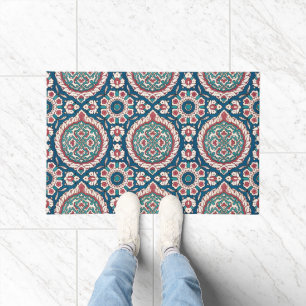Blue White Red Teal Oriental Azulejo Pattern Doormat