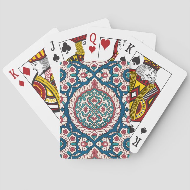 Blue White Red Teal Oriental Azulejo Pattern Playing Cards (Back)