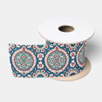 Blue White Red Teal Oriental Azulejo Pattern