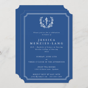 Blue/White Registered Nurse Asclepius Graduation Invitation
